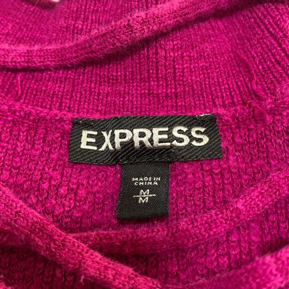 Express Sweater Top Medium Womens Pink Cold Shoulder Long Sleeve V Neck Knit - Picture 5 of 11